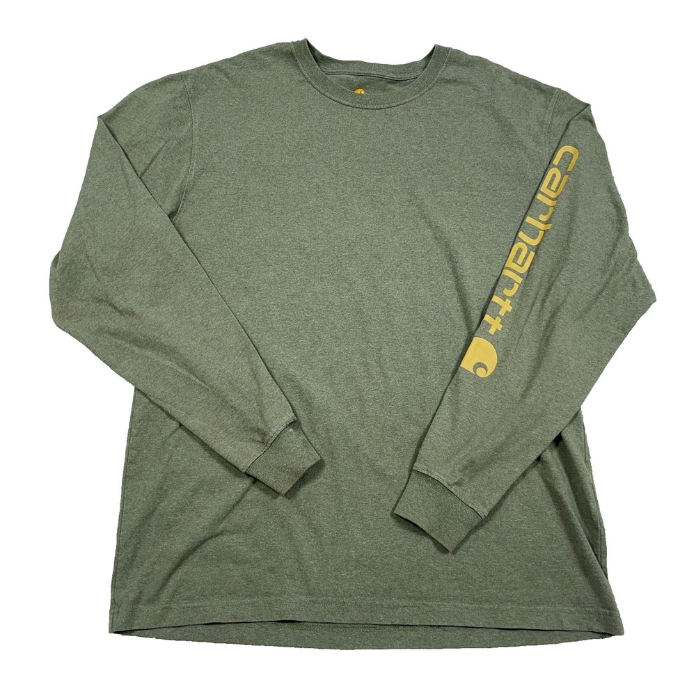 Carhartt Shirt Men Large Olive Green Spell Out Logo Work Wear Tee Y2K Original